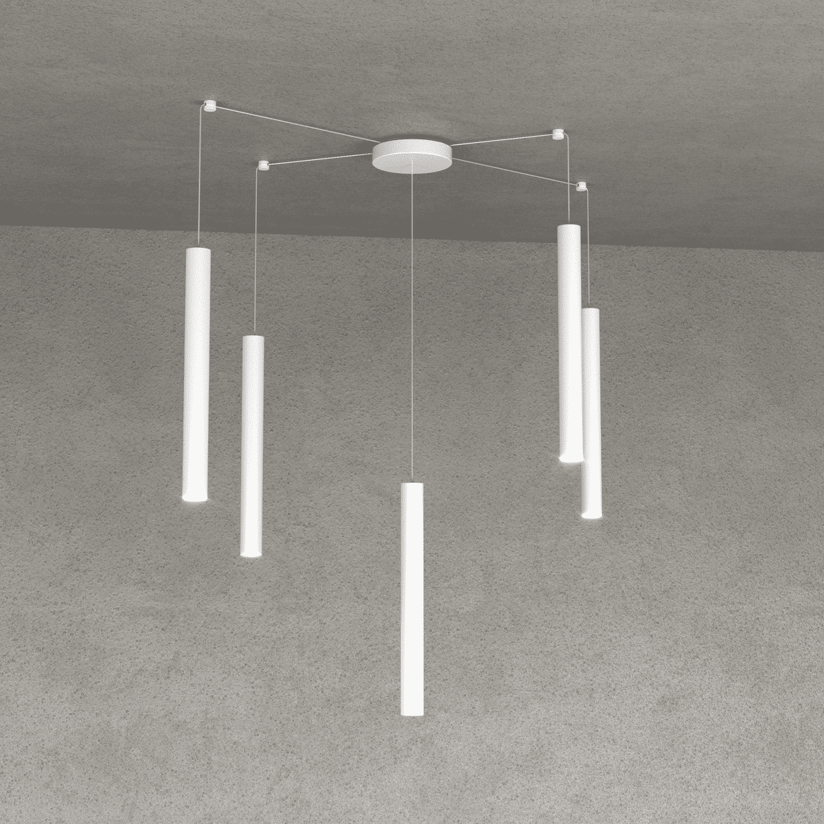 1174/S5-BI ROUND TUBE SOSPENSIONE 5 LUCI BIANCO CAVO CM.250 CON BASE