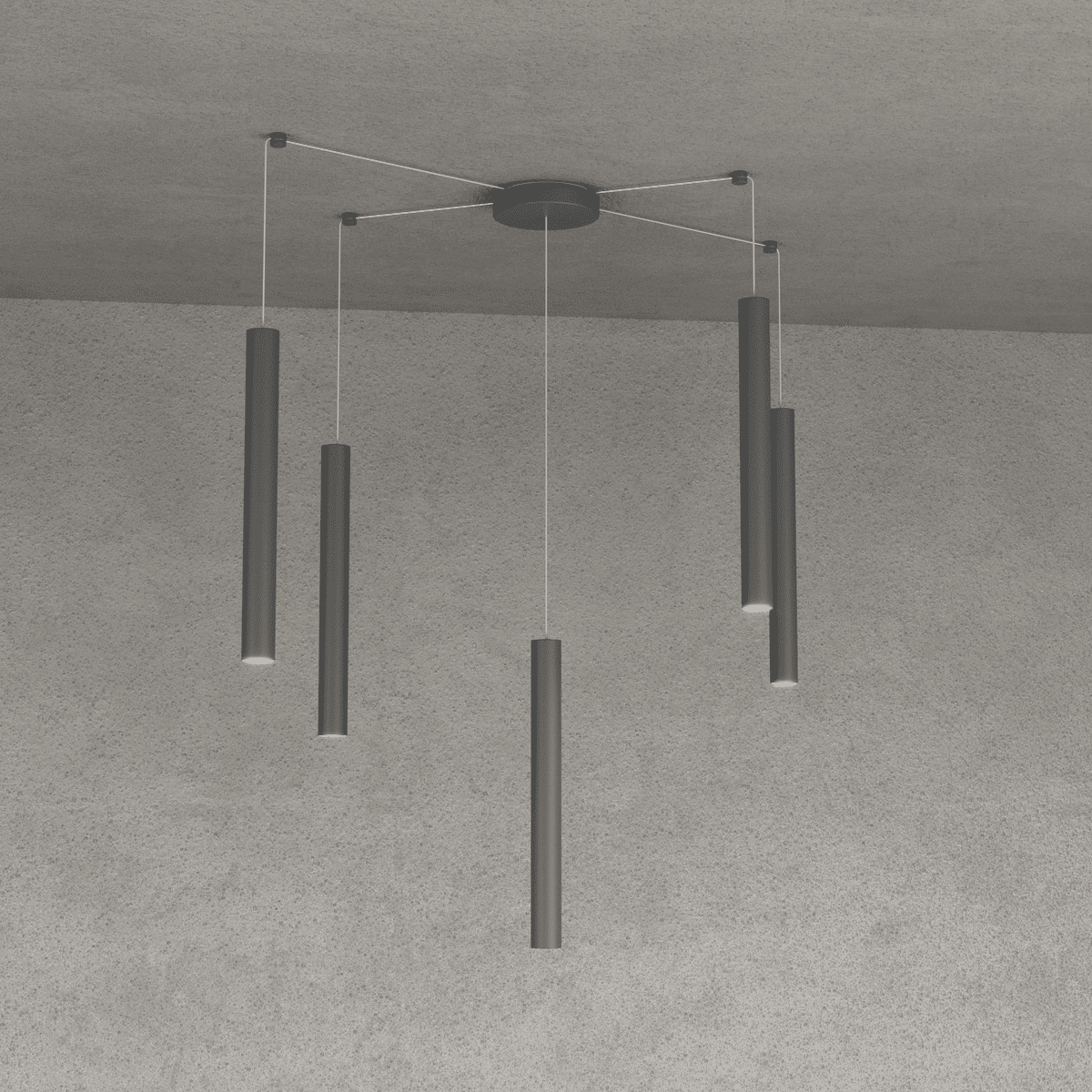 1174/S5-GA ROUND TUBE SOSPENSIONE 5 LUCI GRIGIO ANTRACITE CAVO CM.250 CON BASE