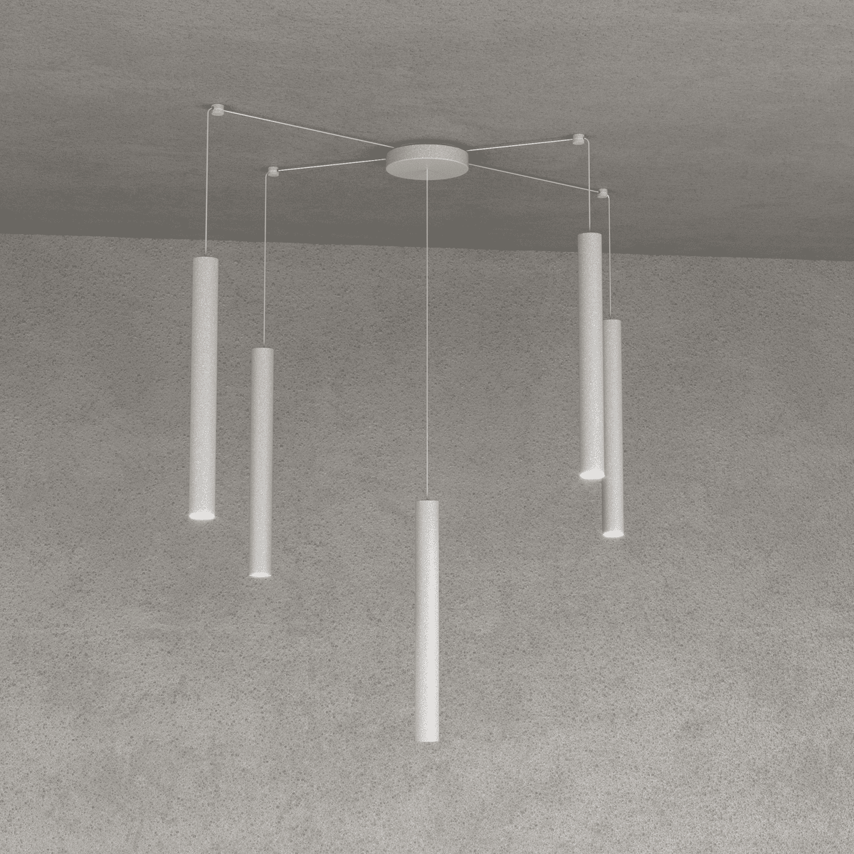 1174/S5-GR ROUND TUBE SOSPENSIONE 5 LUCI GRIGIO CAVO CM.250 CON BASE