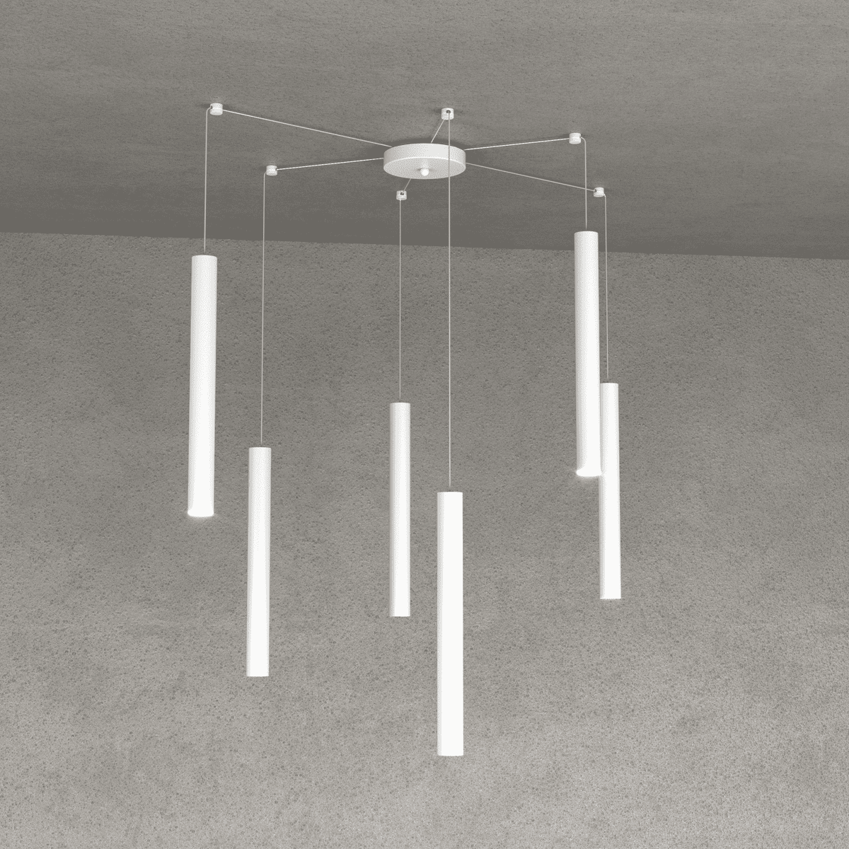 1174/S6-BI ROUND TUBE SOSPENSIONE 6 LUCI BIANCO CAVO CM.250 CON BASE