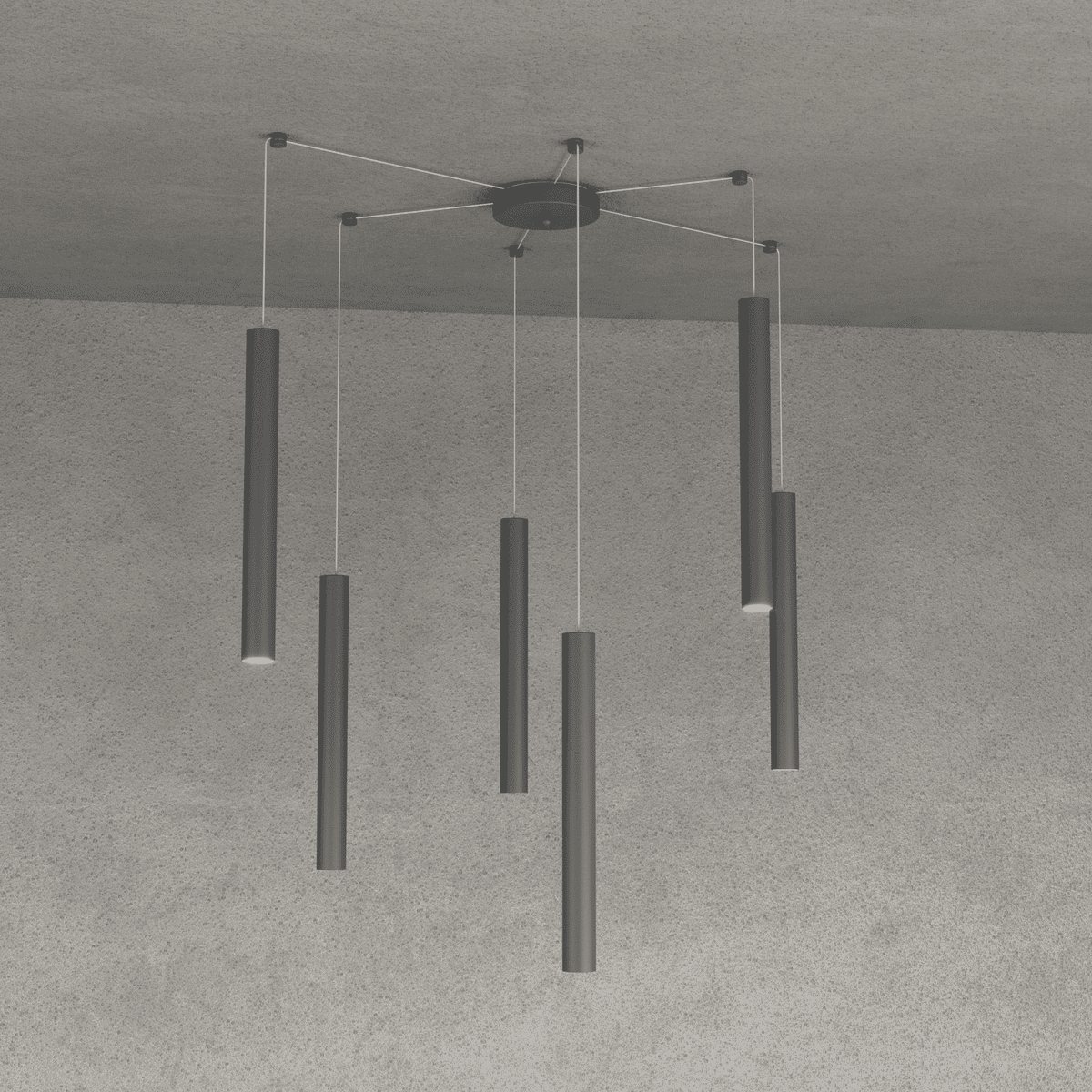 1174/S6-GA ROUND TUBE SOSPENSIONE 6 LUCI GRIGIO ANTRACITE CAVO CM.250 CON BASE