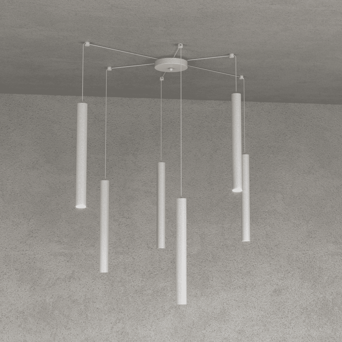 1174/S6-GR ROUND TUBE SOSPENSIONE 6 LUCI GRIGIO CAVO CM.250 CON BASE