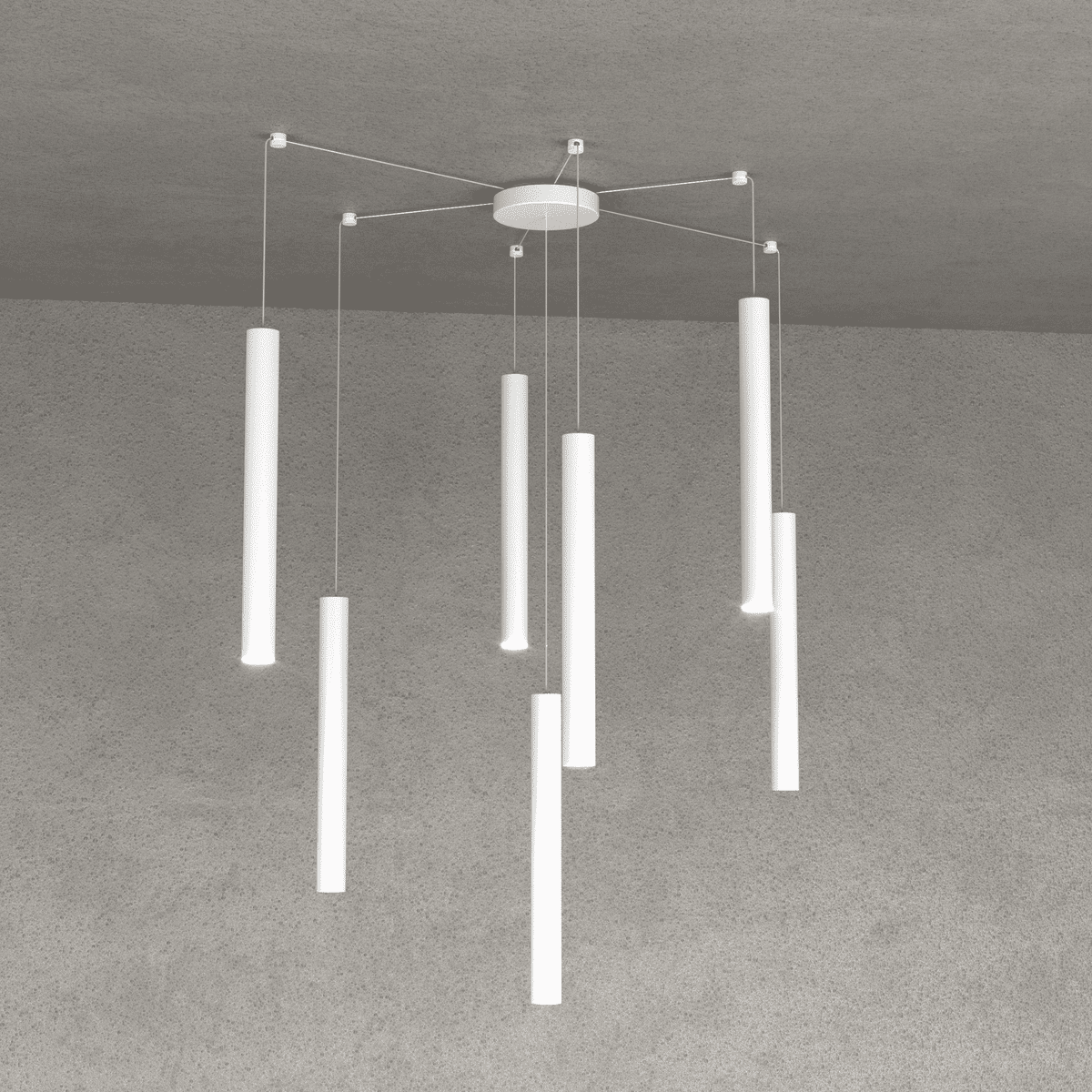 1174/S7-BI ROUND TUBE SOSPENSIONE 7 LUCI BIANCO CAVO CM.250 CON BASE