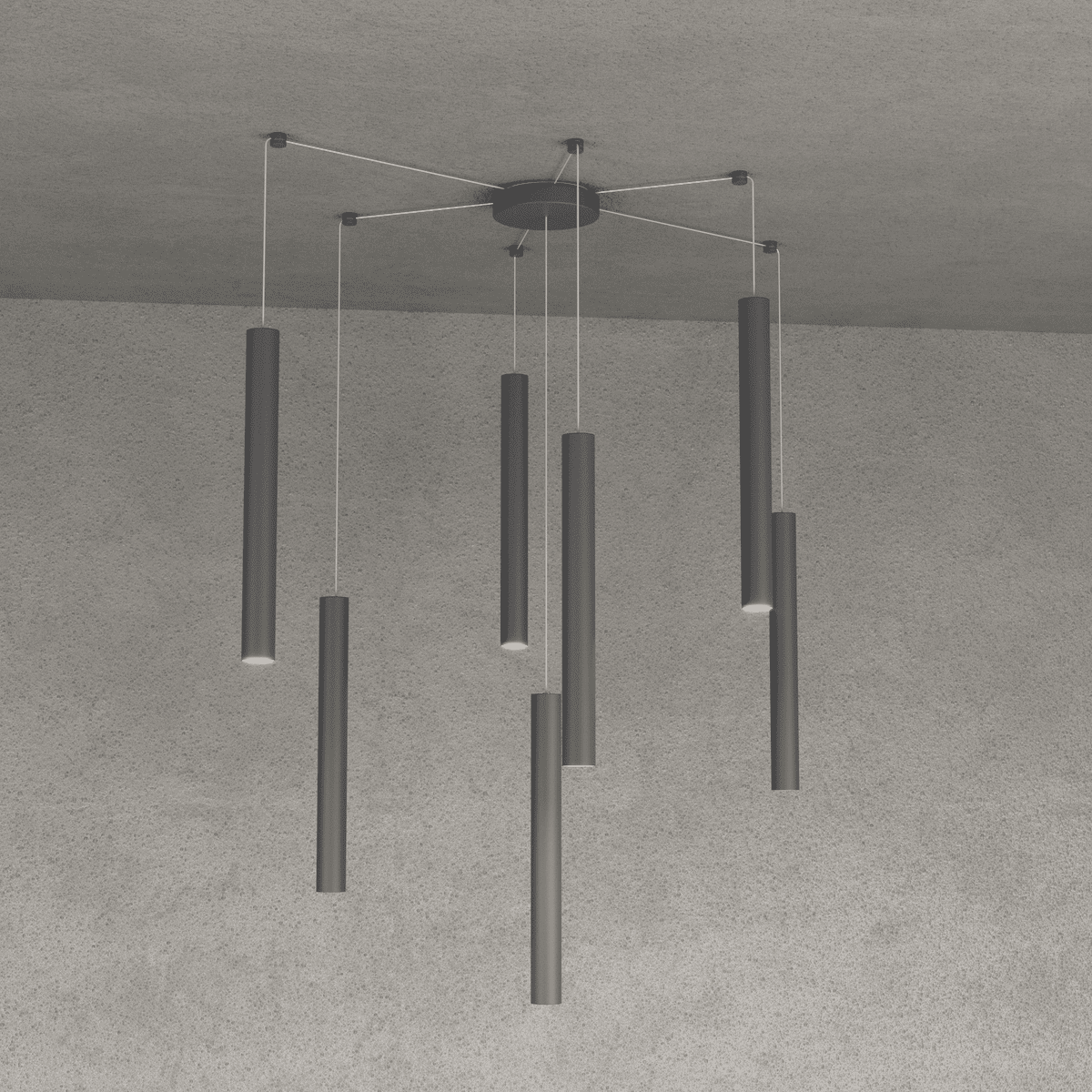 1174/S7-GA ROUND TUBE SOSPENSIONE 7 LUCI GRIGIO ANTRACITE CAVO CM.250 CON BASE