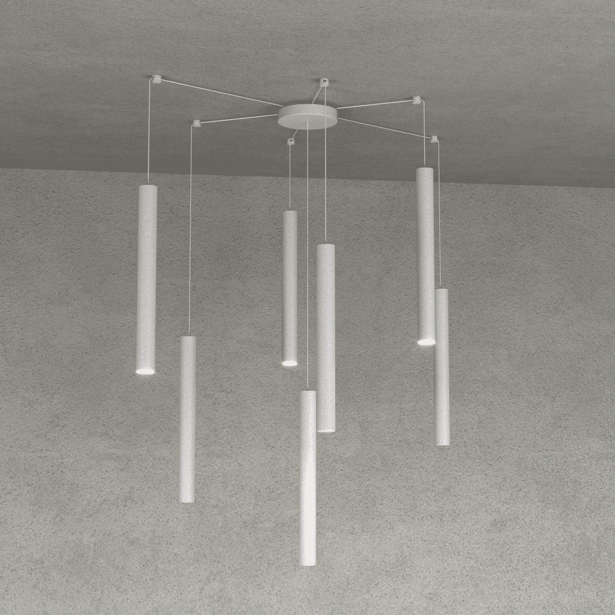 1174/S7-GR ROUND TUBE SOSPENSIONE 7 LUCI GRIGIO CAVO CM.250 CON BASE