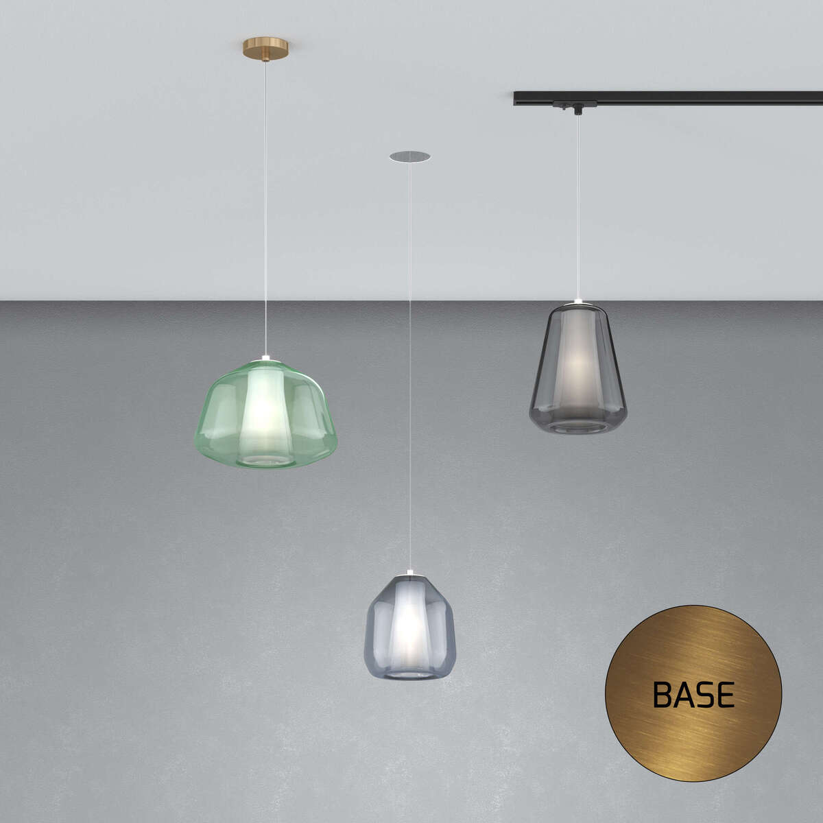 1176INCOS/S1 BETA-BL DOUBLE SKIN SOSP. 1 LUCE E27 CON CAVO CM 250 BETA BLU E ROSONE DA INCASSO OTTONE SAT.