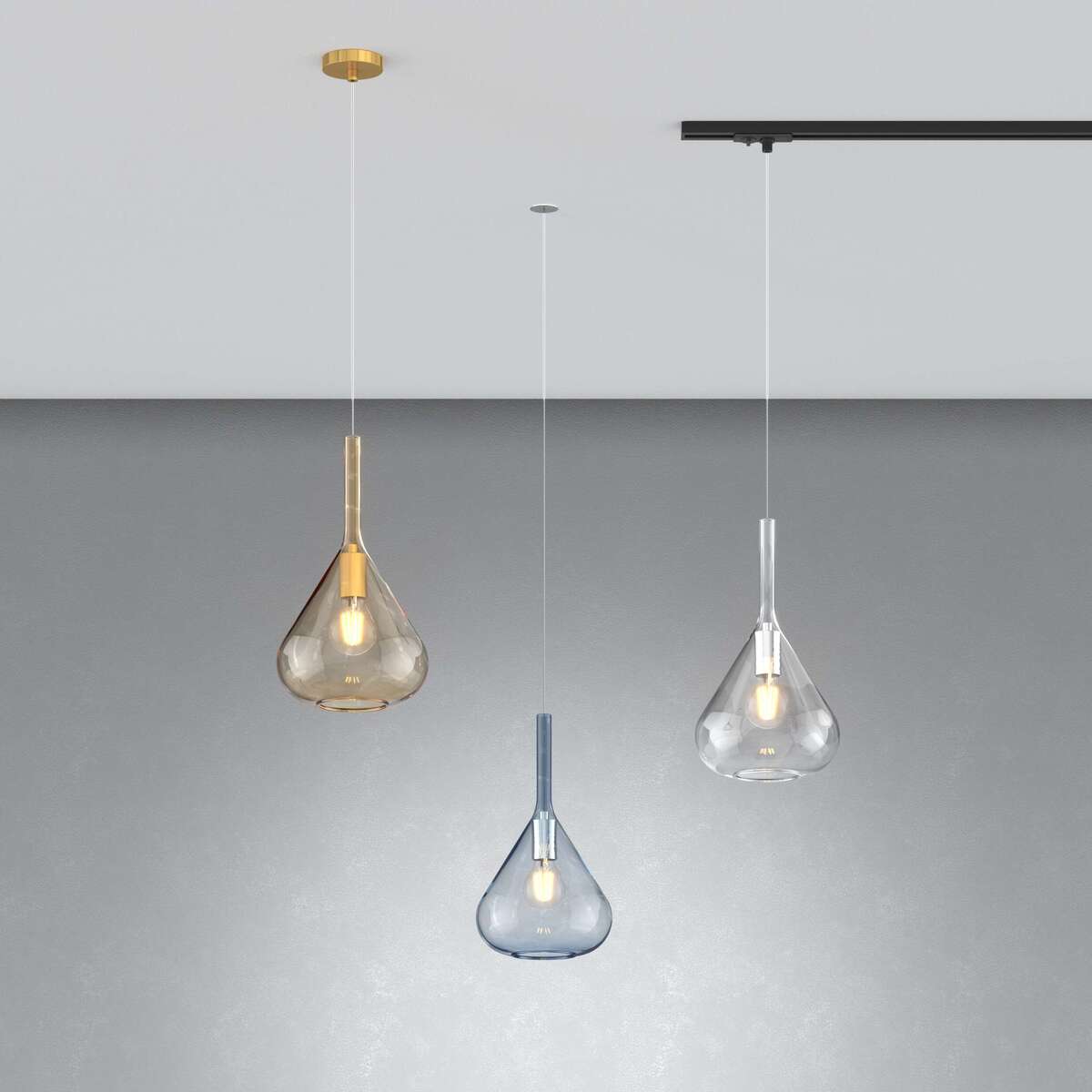 1177INCCR/S1-BL KONA SOSP. 1 LUCE CON CAVO CM 250 BLU E ROSONE DA INCASSO CROMO
