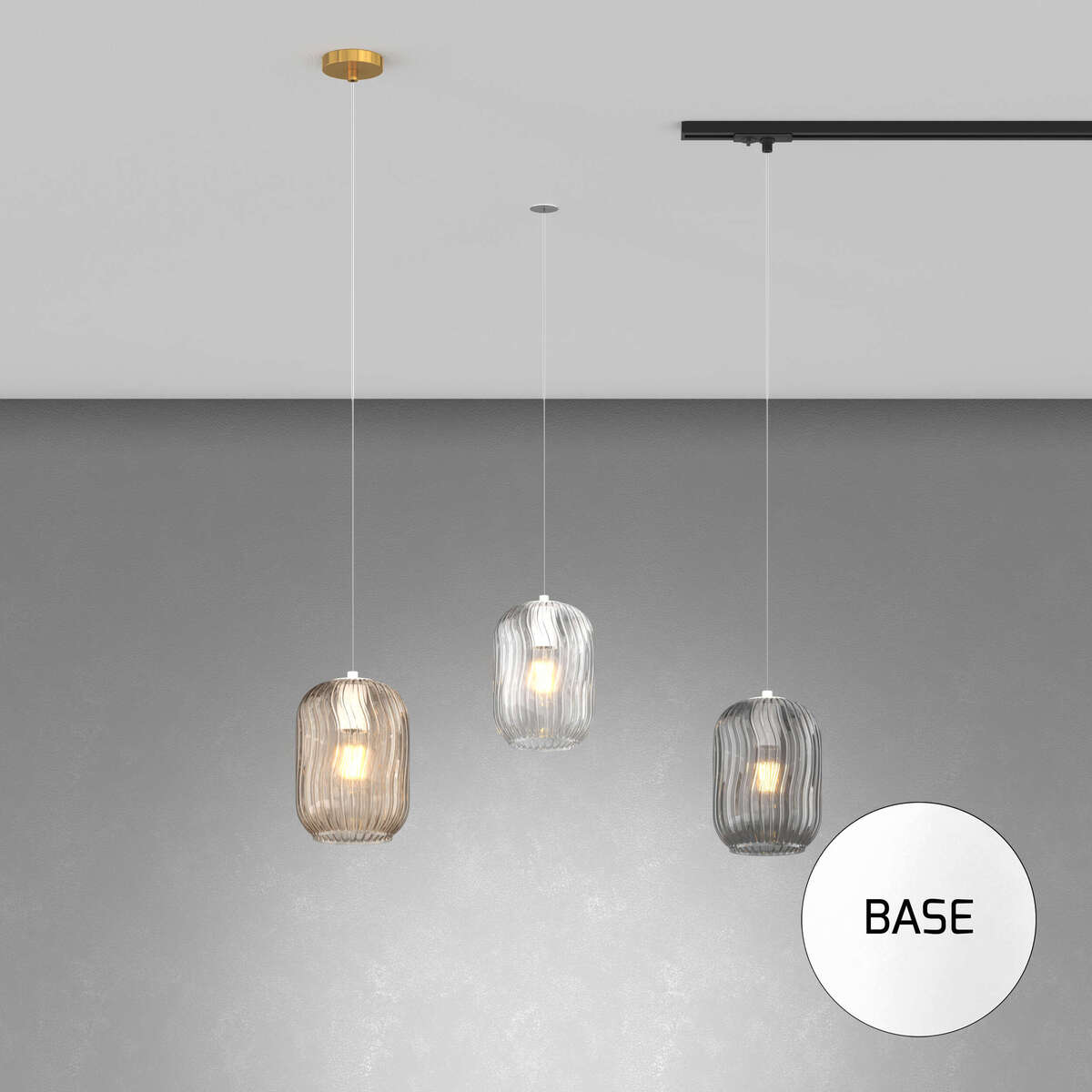 1181MONOBI/S1-FU TENDER SOSP. 1 LUCE E27 CON CAVO CM 250 FUME E PRENDI CORRENTE BIANCO PER BINARIO MONO