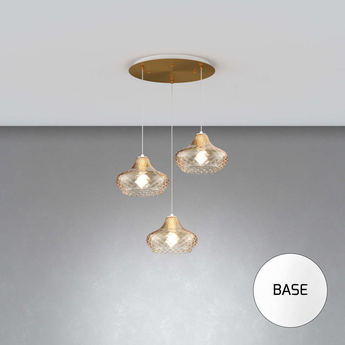 1191BI/S3 TP-AM DRESS SOSP. BIANCO 3 LUCI TONDA VETRI PICCOLI AMBRA