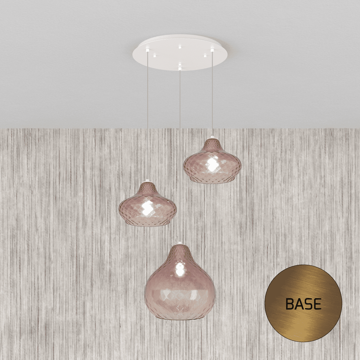 1191OS/S3 TMIX-RU DRESS SOSP. OTTONE SAT. 3 LUCI TONDA VETRI (2 X PICCOLO + 1 X GRANDE) TUTTI RUBINO