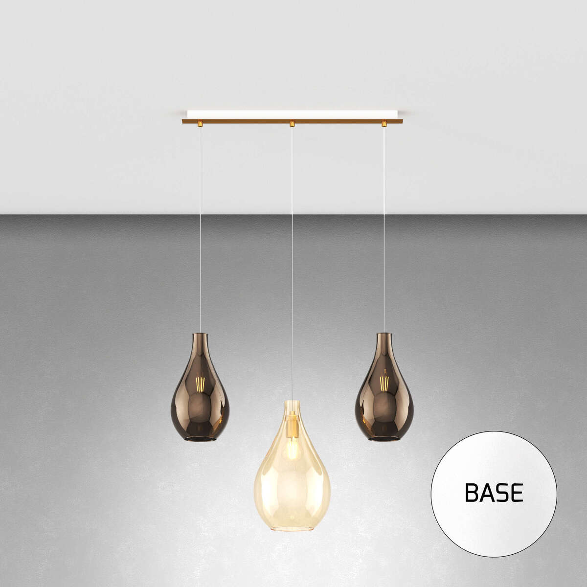 1193BI/S3 RPM-AB DROP 2.0 SOSP. BIANCO 3 LUCI RETTANGOLARE VETRI (1 MEDIO AMBRA+2 PICCOLI BRONZO)