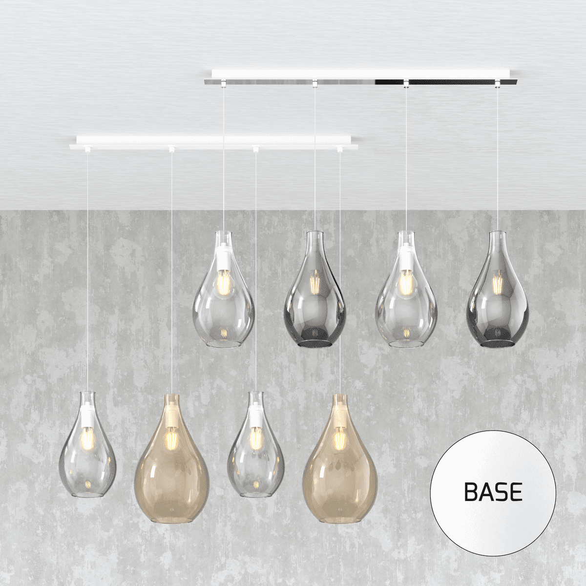 1193BI/S4 RP-TF DROP 2.0 SOSP. BIANCO 4 LUCI RETTANGOLARE VETRI PICCOLI (2 TRASPARENTE+2 FUME')