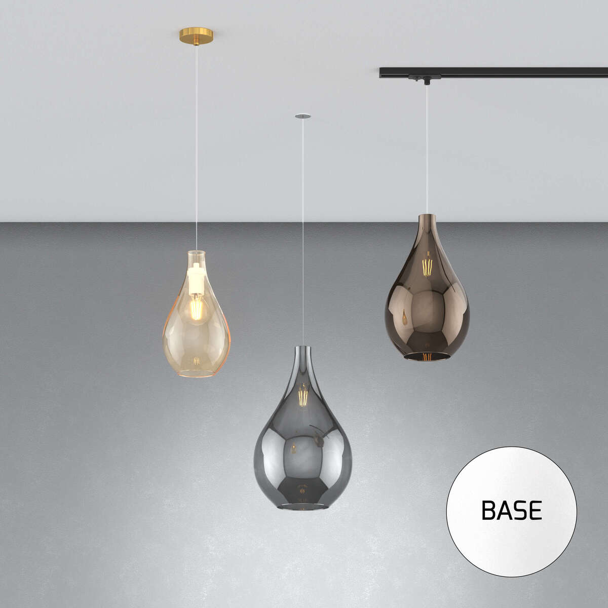 1193BI/SP-AM DROP 2.0 SOSP. BIANCO 1 LUCE VETRO PICCOLO AMBRA