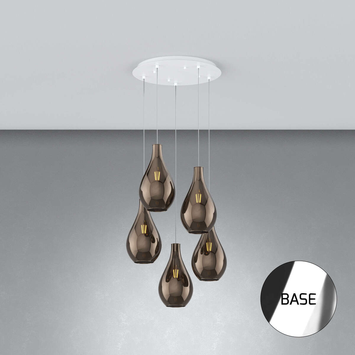 1193CR/S5 TP-BR DROP 2.0 SOSP. CROMO 5 LUCI TONDA VETRI PICCOLI BRONZO