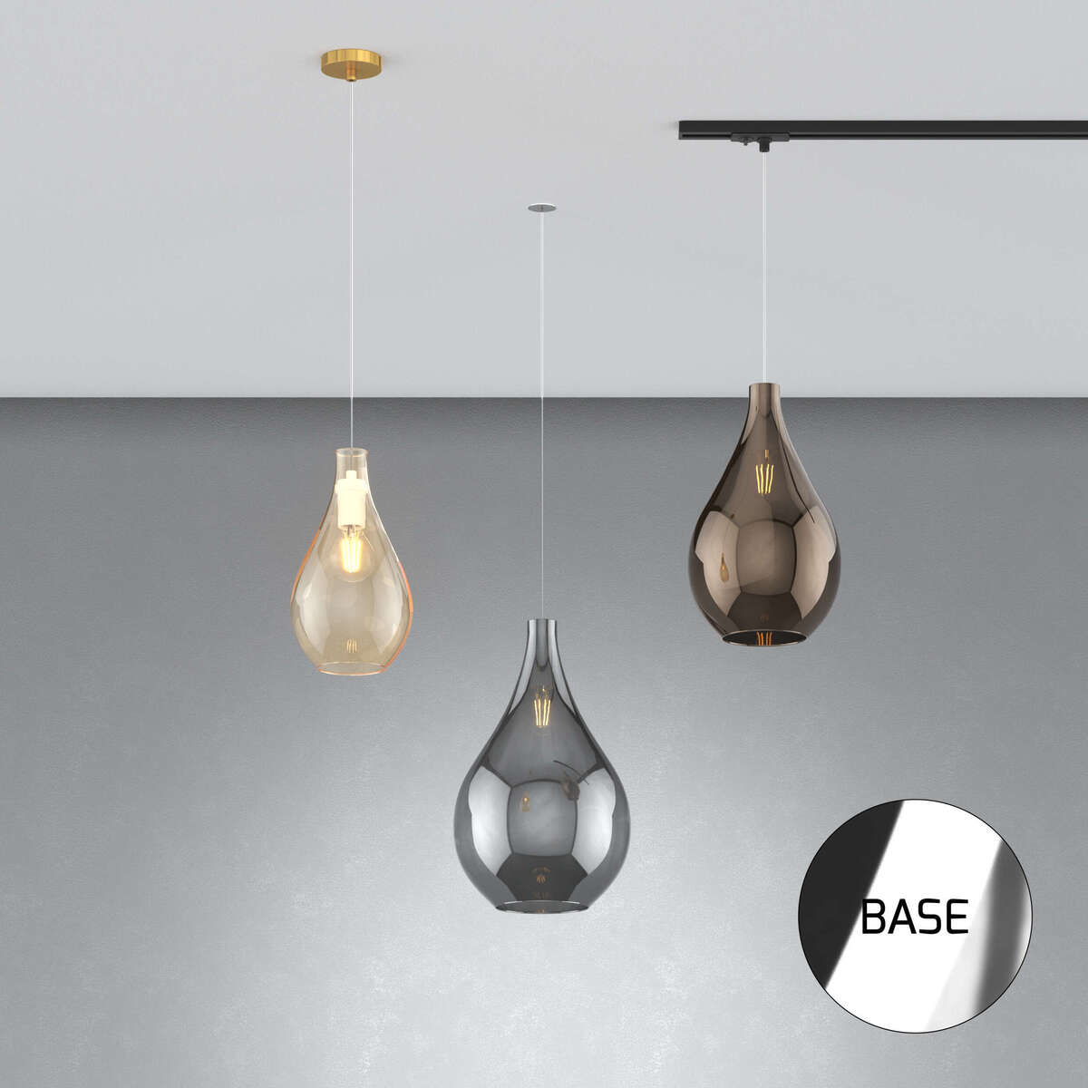1193CR/SP-AM DROP 2.0 SOSP. CROMO 1 LUCE VETRO PICCOLO AMBRA