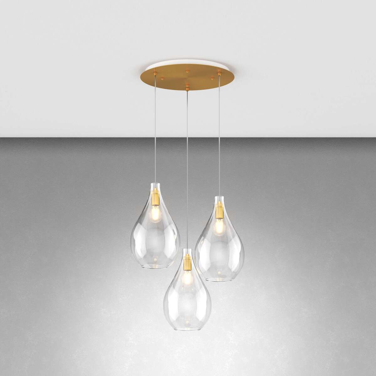 1193OS/S3 TM-TR DROP 2.0 SOSP. OTTONE SAT. 3 LUCI TONDA VETRI MEDI TRASPARENTE