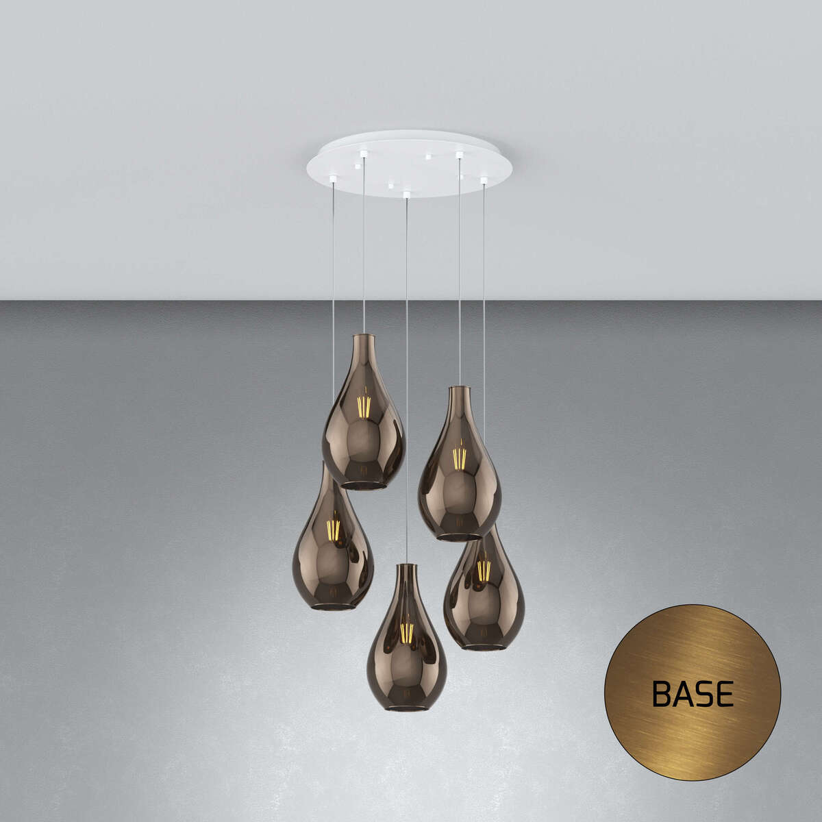 1193OS/S5 TP-BR DROP 2.0 SOSP. OTTONE SAT. 5 LUCI TONDA VETRI PICCOLI BRONZO