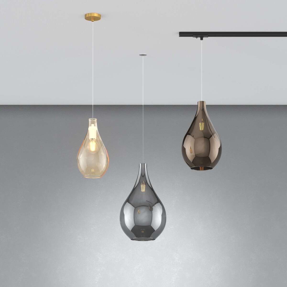 1193OS/SP-AM DROP 2.0 SOSP. OTTONE SAT. 1 LUCE VETRO PICCOLO AMBRA