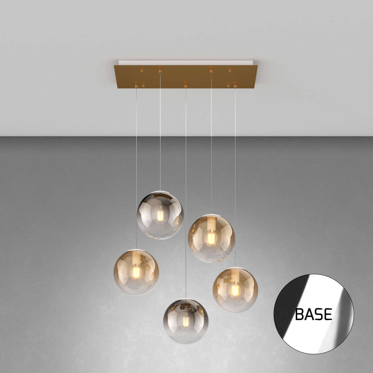 1194CR/S5 RP-AB BIG ECLIPSE SOSP. CROMO 5 LUCI RETTANGOLARE VETRI PICCOLI (3 AMBRA+2 BRONZO)