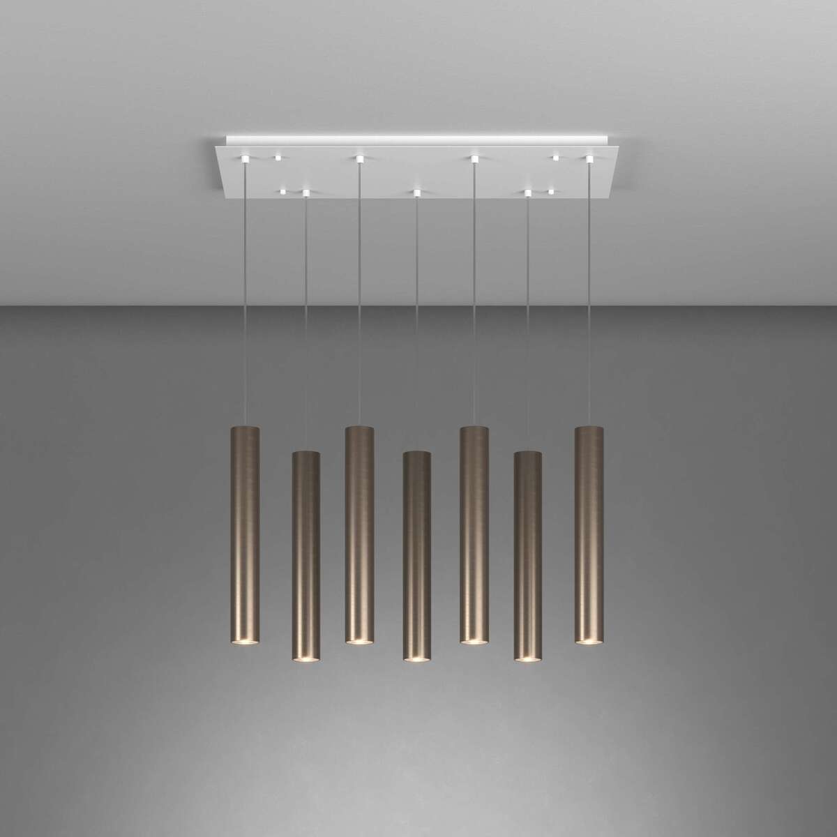 1203BI/S7 R-BR XENA SOSP. 7 LUCI RETTANGOLARE BRONZO CON CAVO CM.250 E ROSONE BIANCO