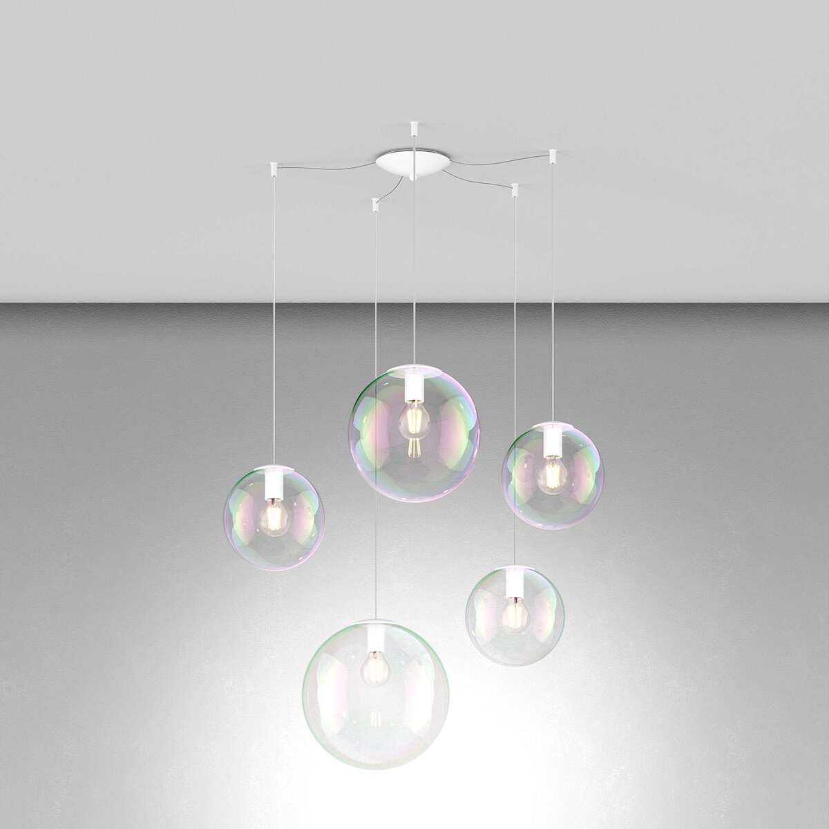 1234BI/S5 SMIX SOSP. BIANCO 5 LUCI SPOSTABILE VETRI IRIDE (3 PICCOLO + 1 MEDIO + 1 GRANDE)