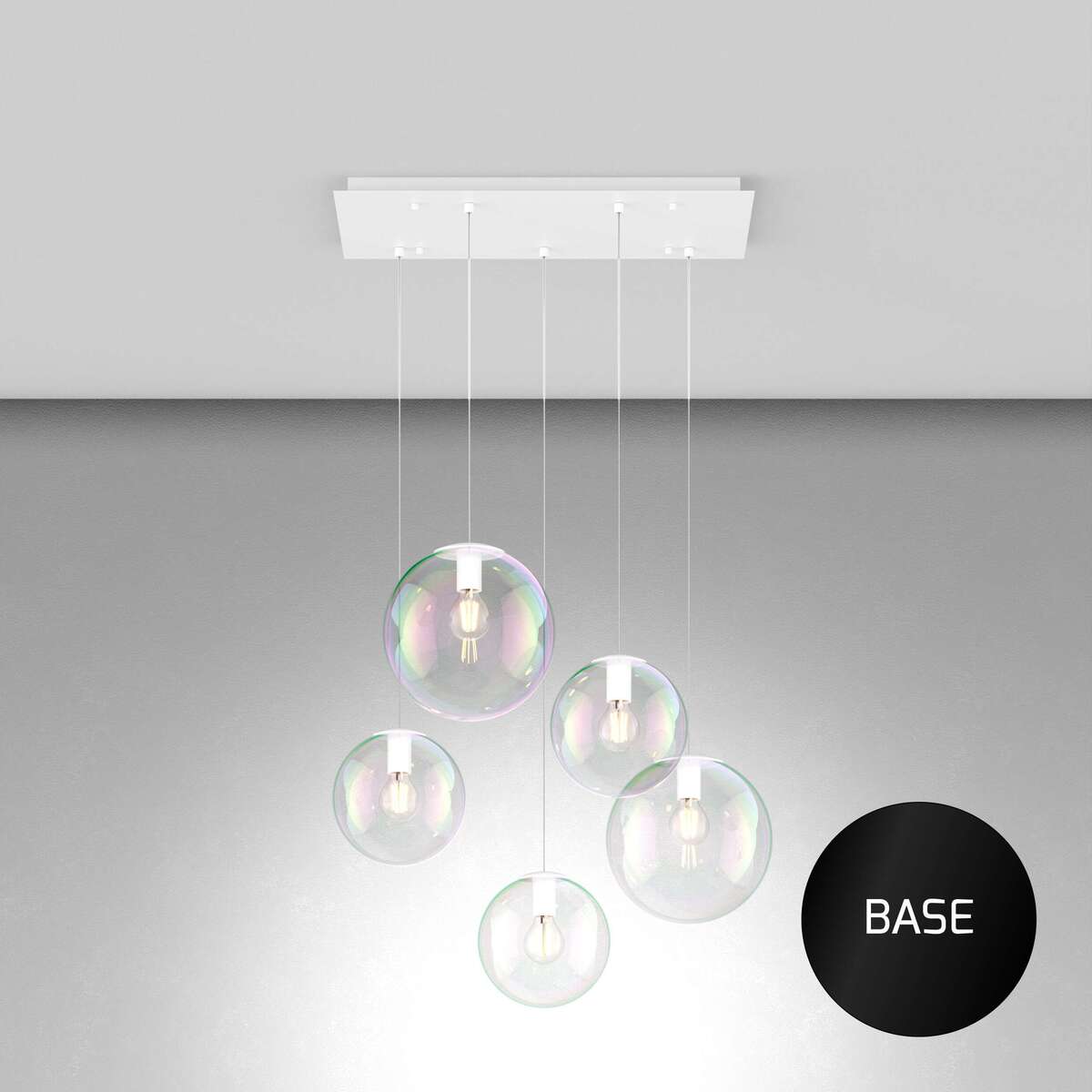 1234NE/S5 RPM SOSP. NERO 5 LUCI RETTANGOLARE VETRI IRIDE (3 PICCOLI + 2 MEDI)