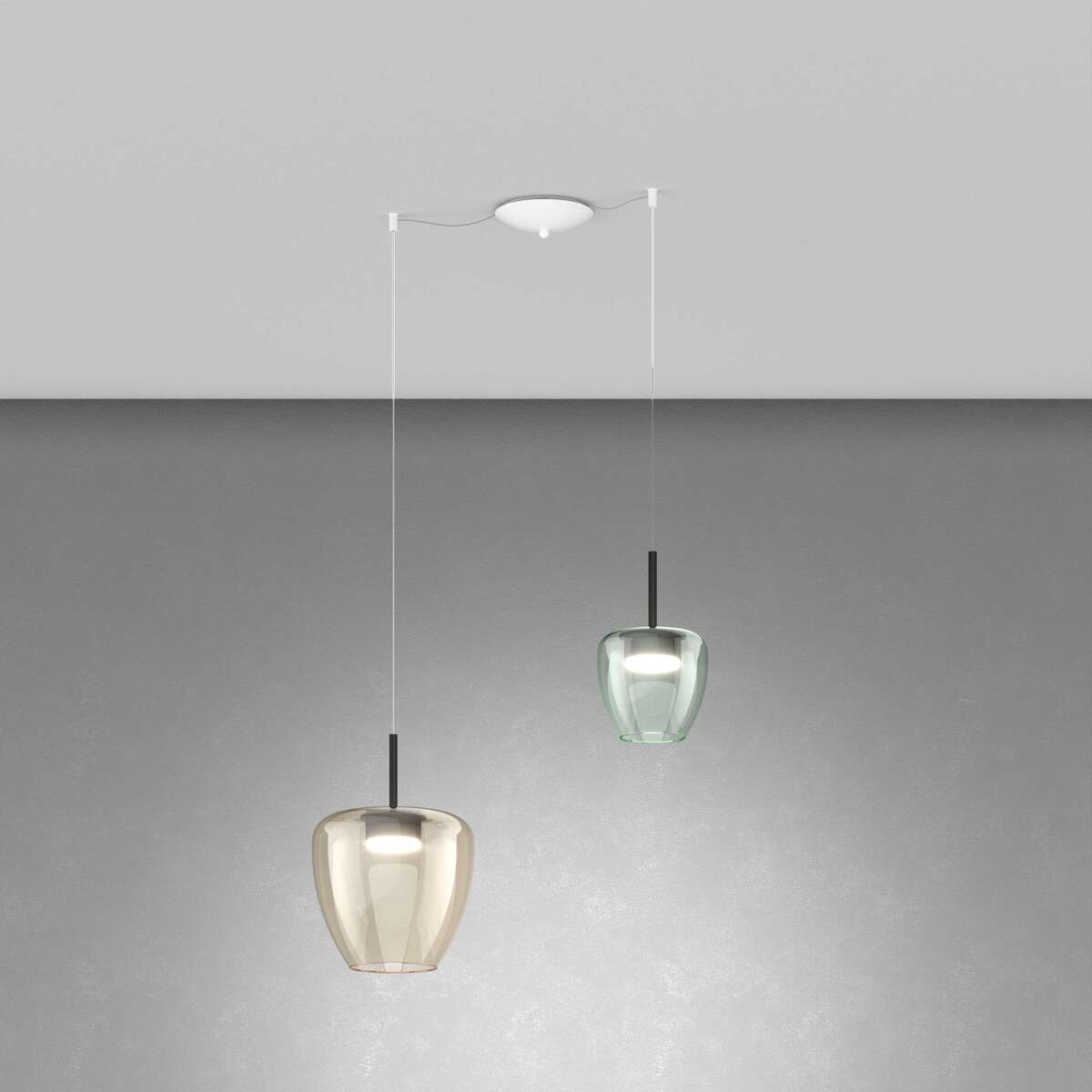 1236BI/S2 SMIX-MP SOSP. BIANCO 2 LUCI SPOSTABILE VETRI (1 PICCOLO VERDE + 1 GRANDE AMBRA)