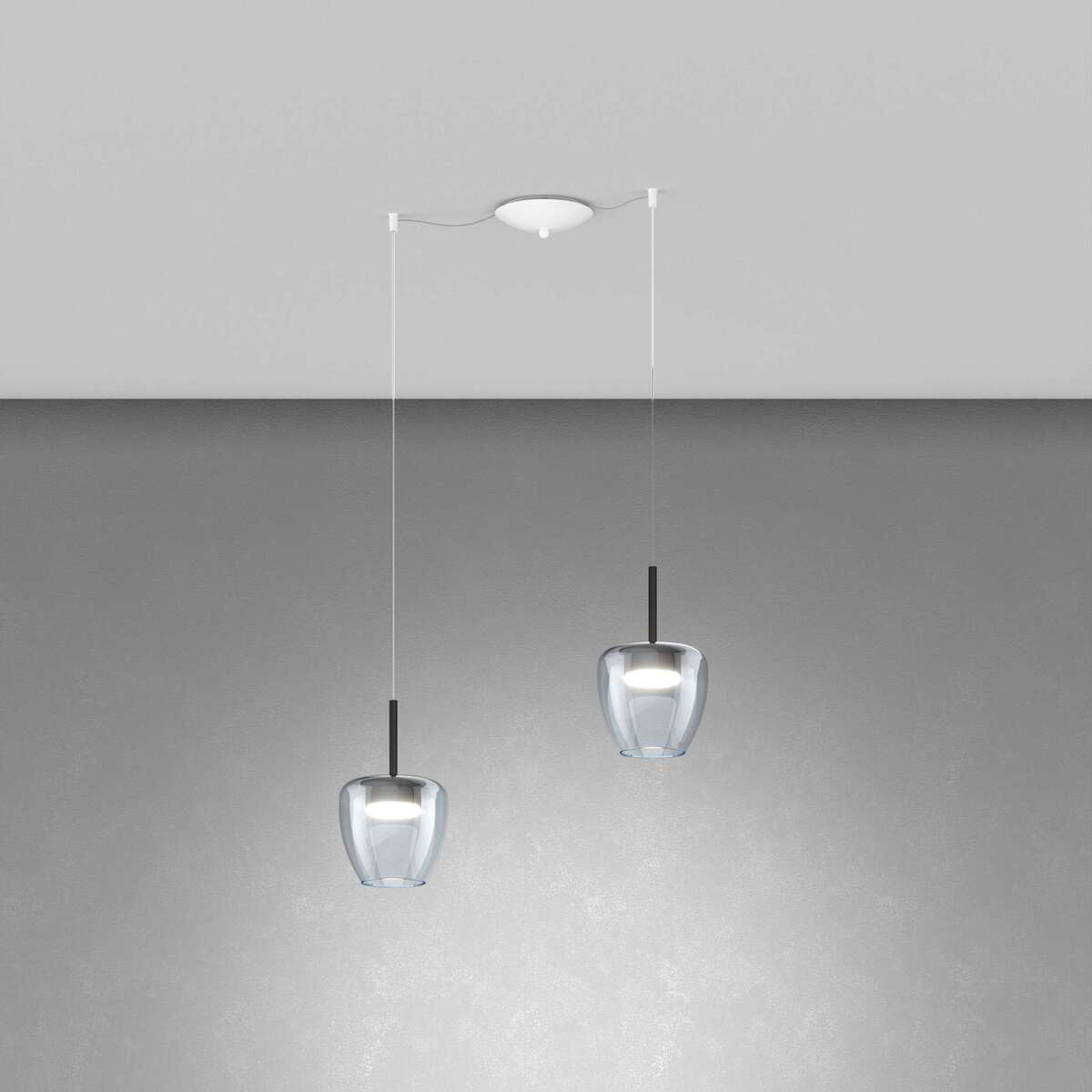 1236BI/S2 SP-BL SOSP. BIANCO 2 LUCI SPOSTABILE VETRI PICCOLI BLUE