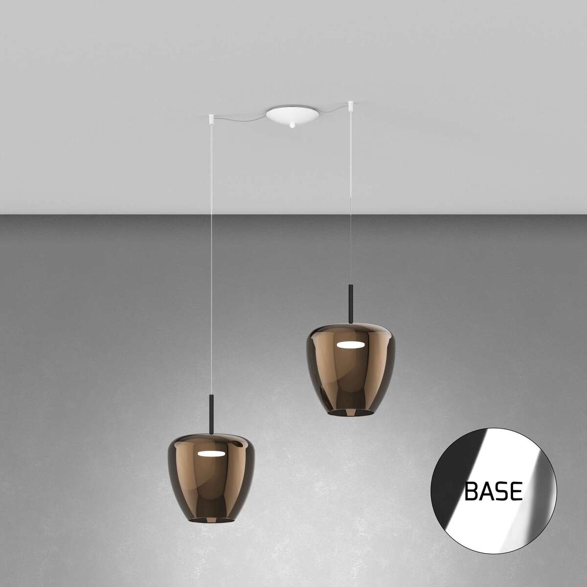 1236CR/S2 SG-BR SOSP. CROMO 2 LUCI SPOSTABILE VETRI GRANDI BRONZO