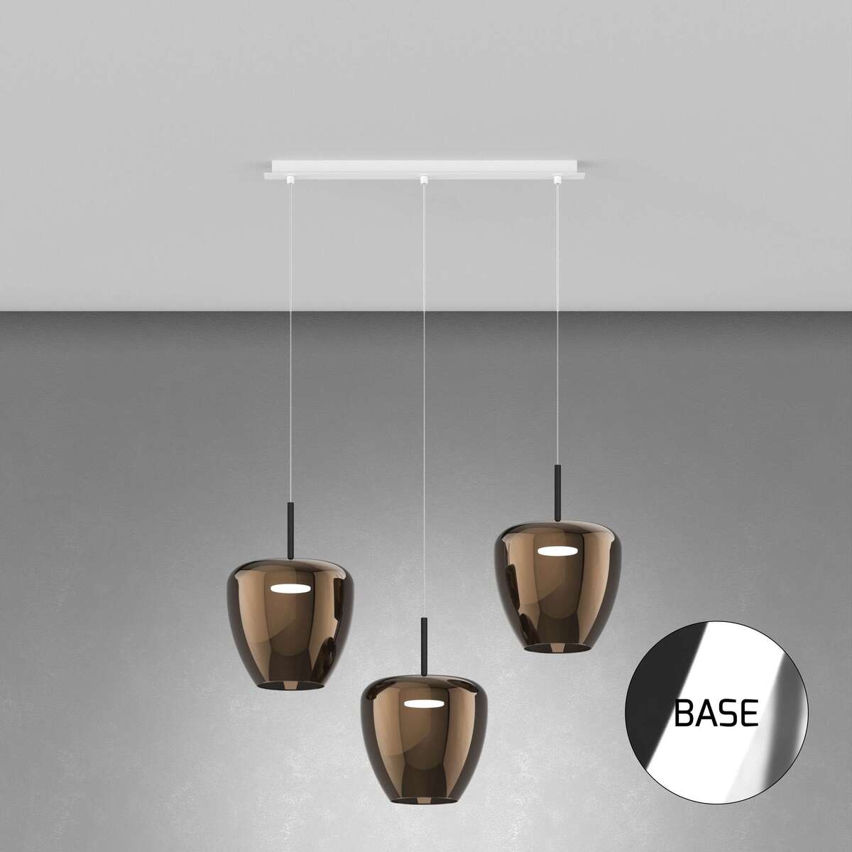 1236CR/S3 RG-BR SOSP. CROMO 3 LUCI RETTANGOLARE VETRI GRANDI BRONZO