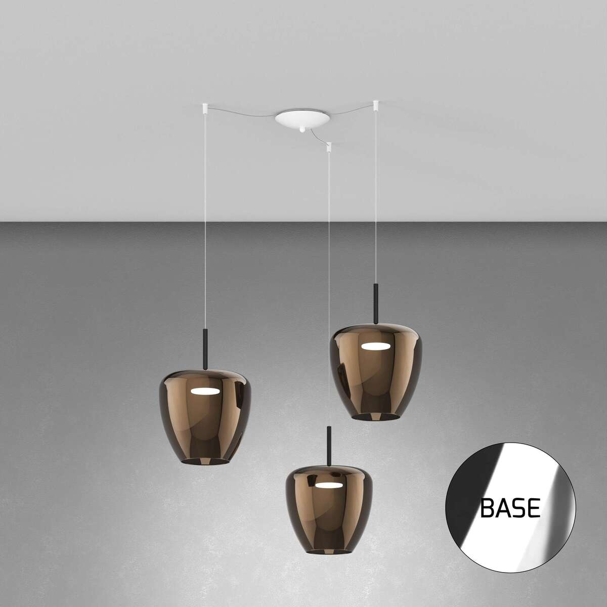 1236CR/S3 SG-BR SOSP. CROMO 3 LUCI SPOSTABILE VETRI GRANDI BRONZO