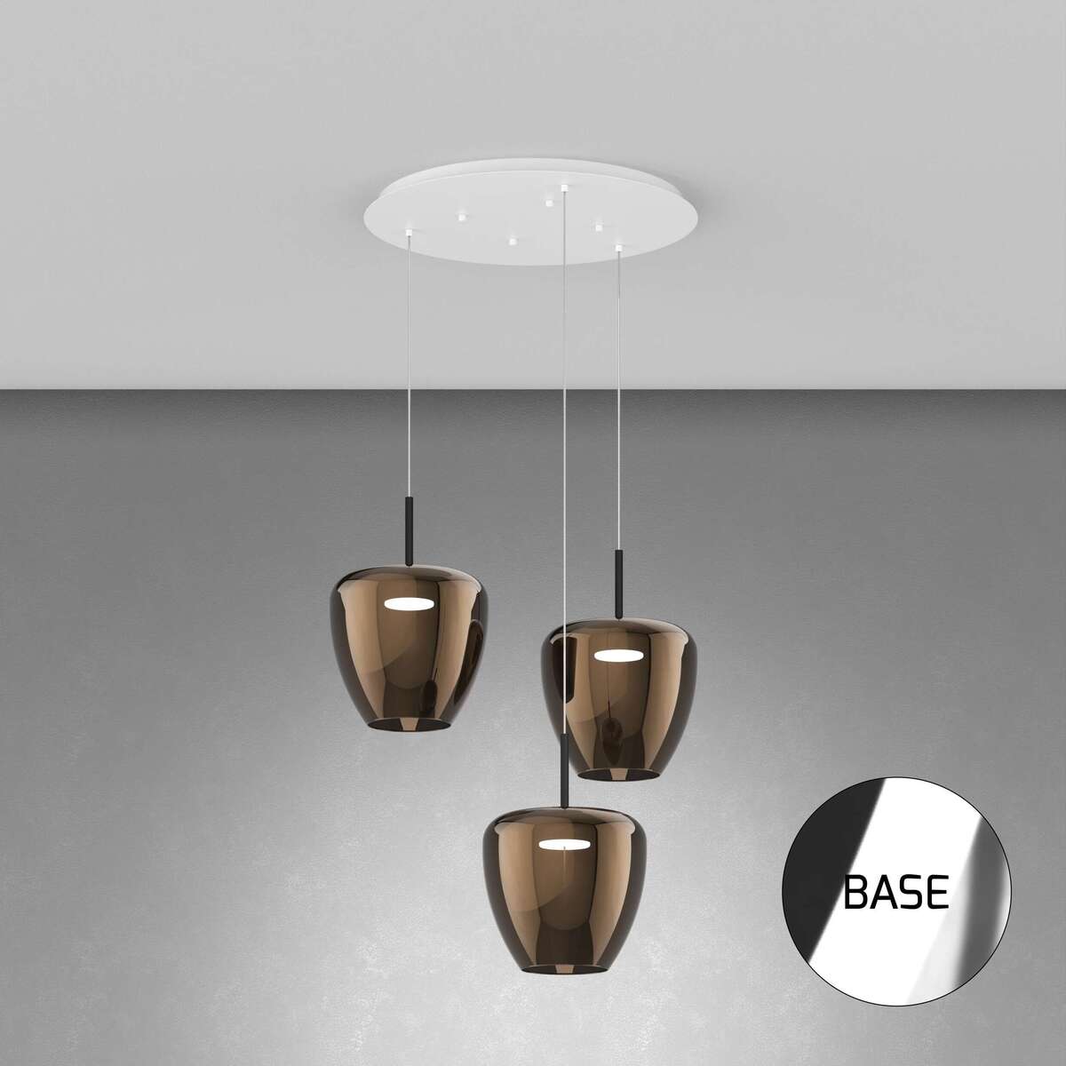 1236CR/S3 TG-BR SOSP. CROMO 3 LUCI TONDO VETRI GRANDI BRONZO
