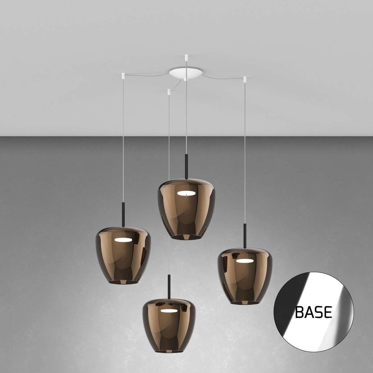 1236CR/S4 SG-BR SOSP. CROMO 4 LUCI SPOSTABILE VETRI GRANDI BRONZO