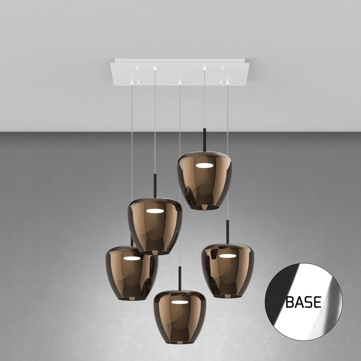 1236CR/S5 RG-BR SOSP. CROMO 5 LUCI RETTANGOLARE VETRI GRANDI BRONZO