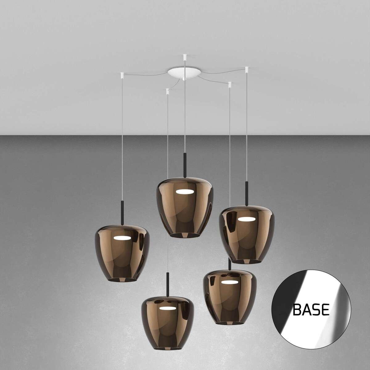 1236CR/S5 SG-BR SOSP. CROMO 5 LUCI SPOSTABILE VETRI GRANDI BRONZO