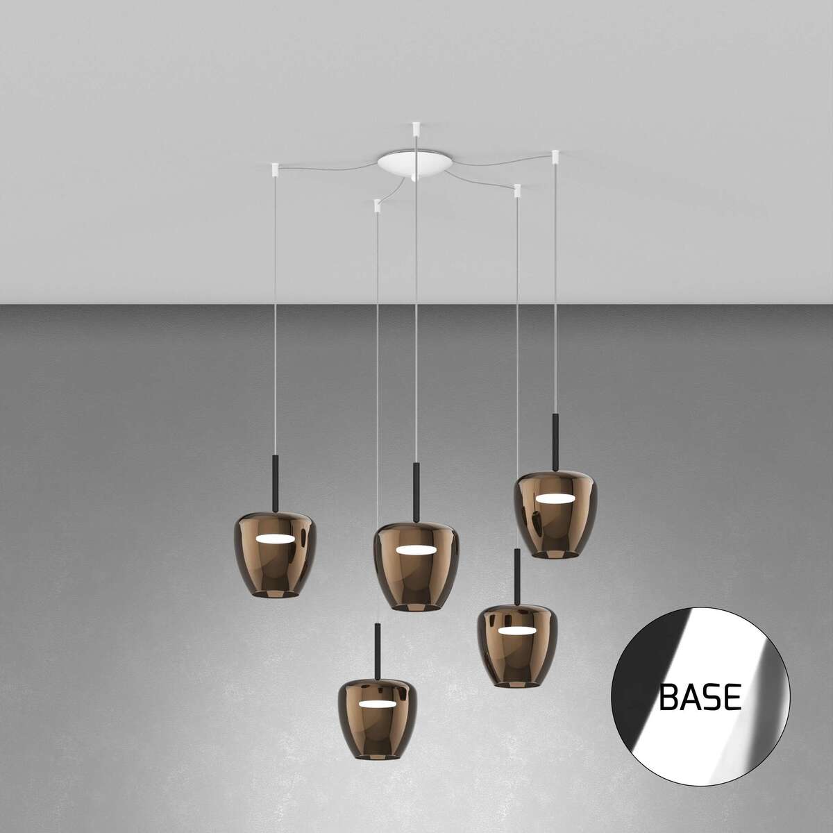 1236CR/S5 SP-BR SOSP. CROMO 5 LUCI SPOSTABILE VETRI PICCOLI BRONZO