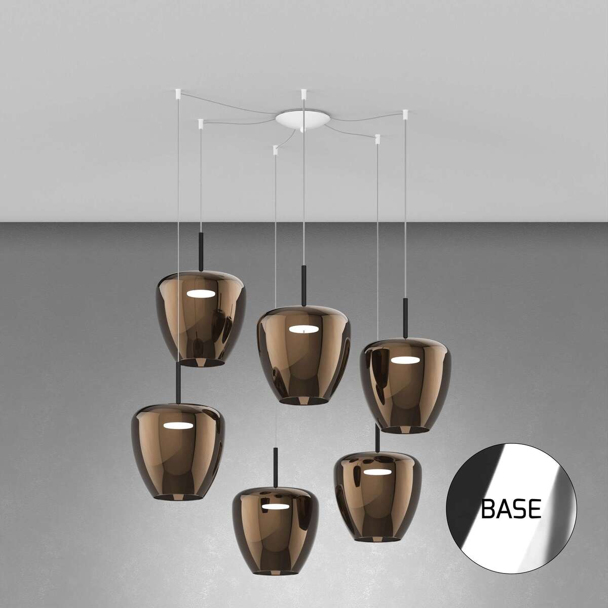 1236CR/S6 SG-BR SOSP. CROMO 6 LUCI SPOSTABILE VETRI GRANDI BRONZO