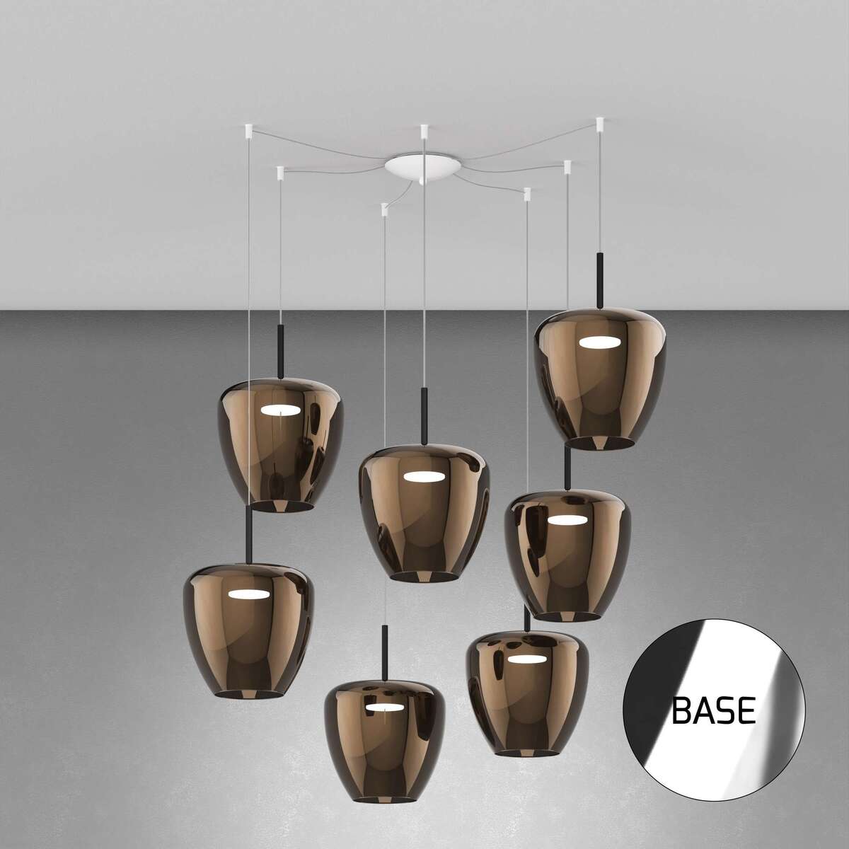 1236CR/S7 SG-BR SOSP. CROMO 7 LUCI SPOSTABILE VETRI GRANDI BRONZO