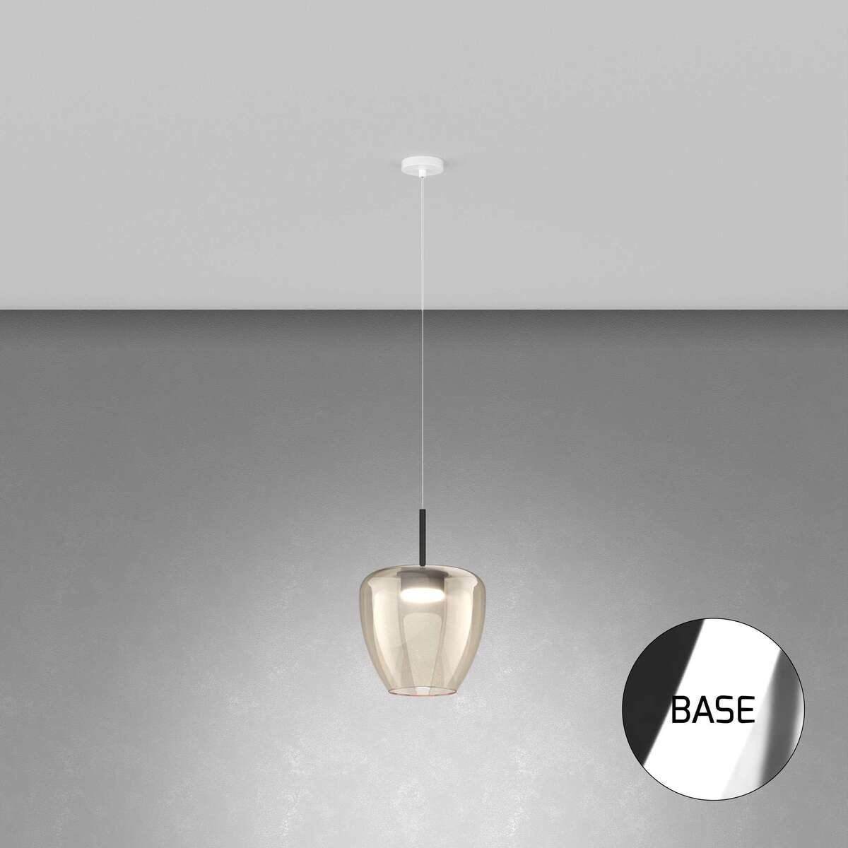 1236CR/SG-AM SOSP. CROMO 1 LUCE VETRO GRANDE AMBRA