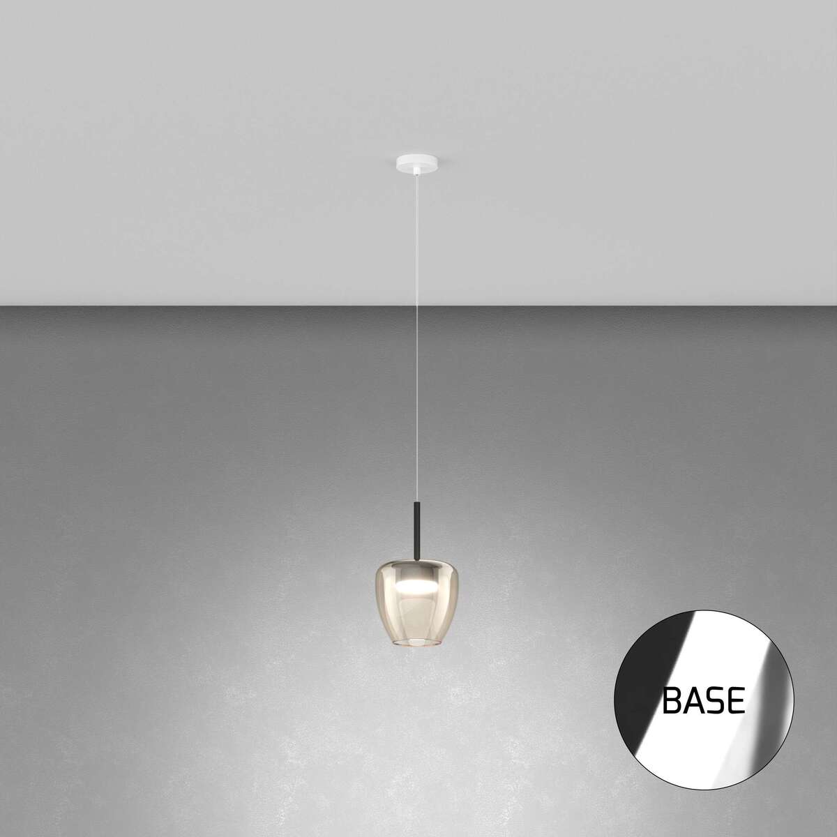 1236CR/SP-AM SOSP. CROMO 1 LUCE VETRO PICCOLO AMBRA