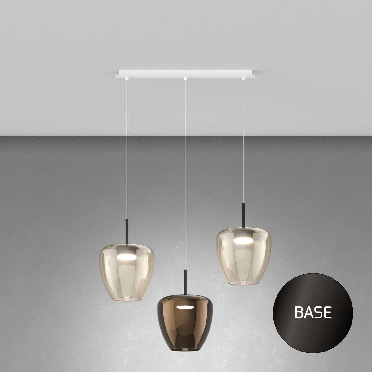 1236NB/S3 RG-AB SOSP. NEARLY BLACK 3 LUCI RETTANGOLARE VETRI GRANDI (2 AMBRA + 1 BRONZO)