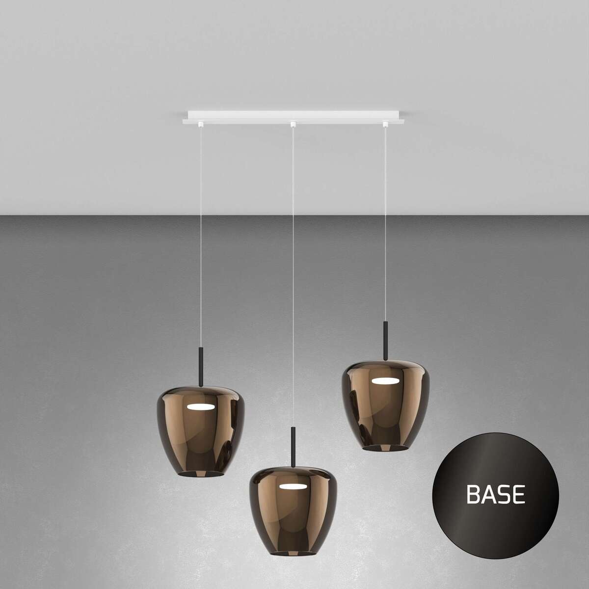 1236NB/S3 RG-BR SOSP. NEARLY BLACK 3 LUCI RETTANGOLARE VETRI GRANDI BRONZO