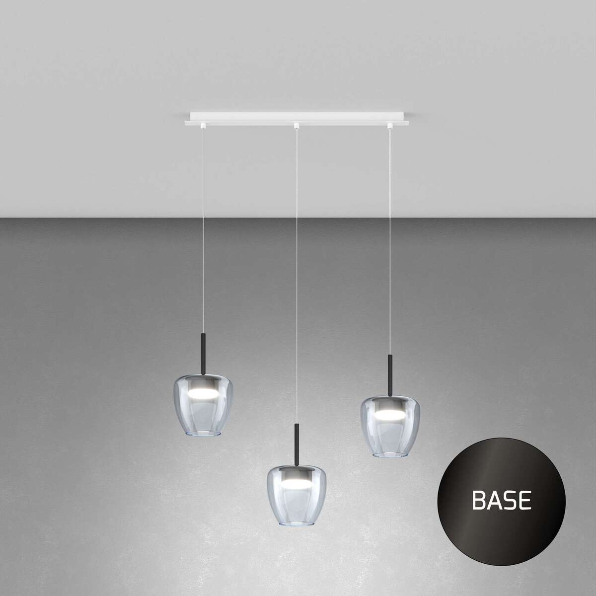 1236NB/S3 RP-BL SOSP. NEARLY BLACK 3 LUCI RETTANGOLARE VETRI PICCOLI BLU