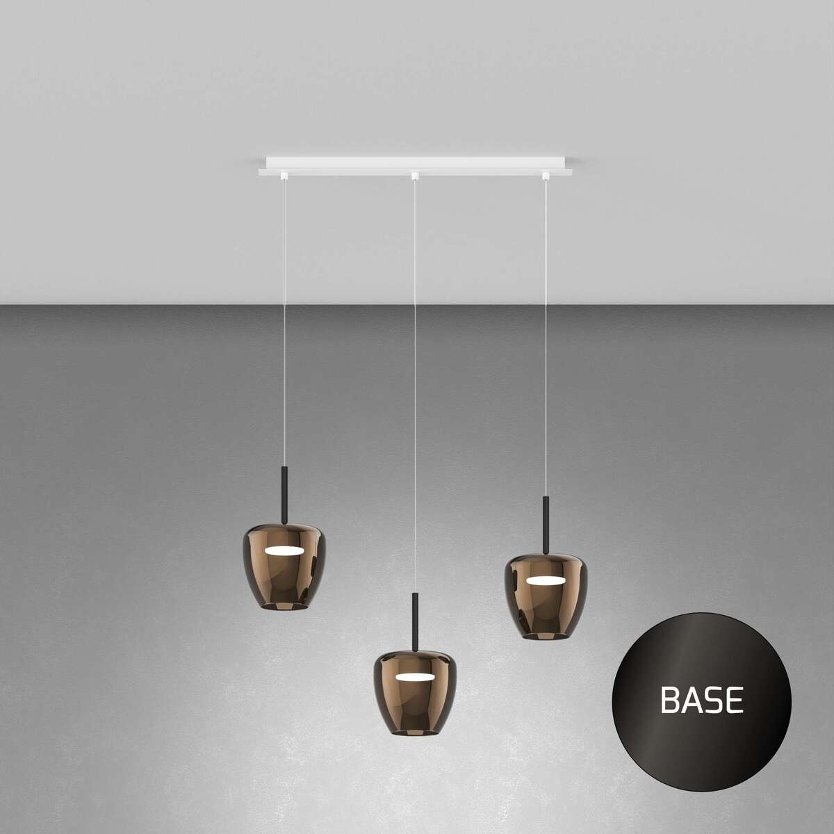 1236NB/S3 RP-BR SOSP. NEARLY BLACK 3 LUCI RETTANGOLARE VETRI PICCOLI BRONZO