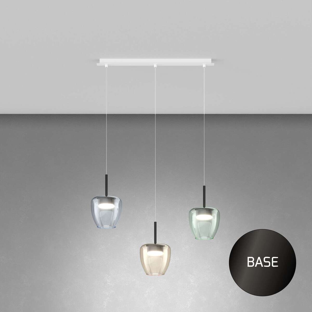 1236NB/S3 RP-MP SOSP. NEARLY BLACK 3 LUCI RETTANGOLARE VETRI PICCOLI (1 AMBRA + 1 VERDE + 1 BLU)