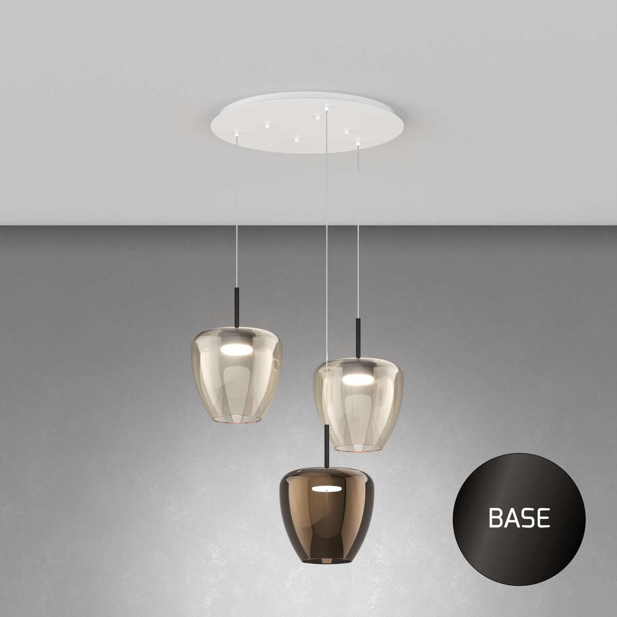 1236NB/S3 TG-AB SOSP. NEARLY BLACK 3 LUCI TONDO VETRI GRANDI (2 AMBRA + 1 BRONZO)