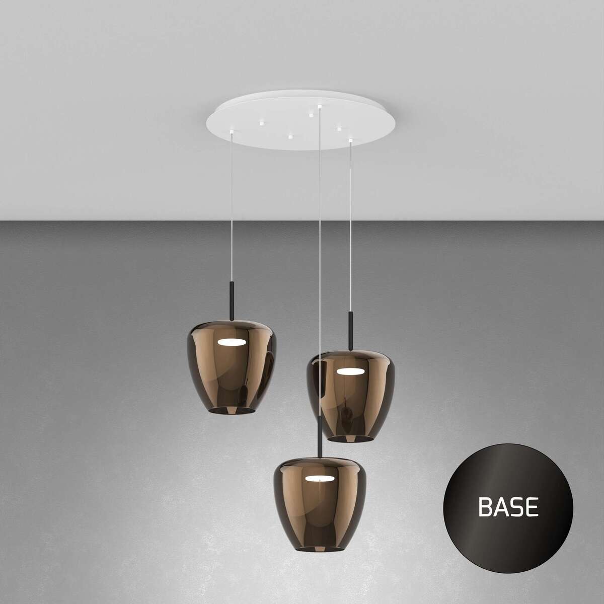 1236NB/S3 TG-BR SOSP. NEARLY BLACK 3 LUCI TONDO VETRI GRANDI BRONZO