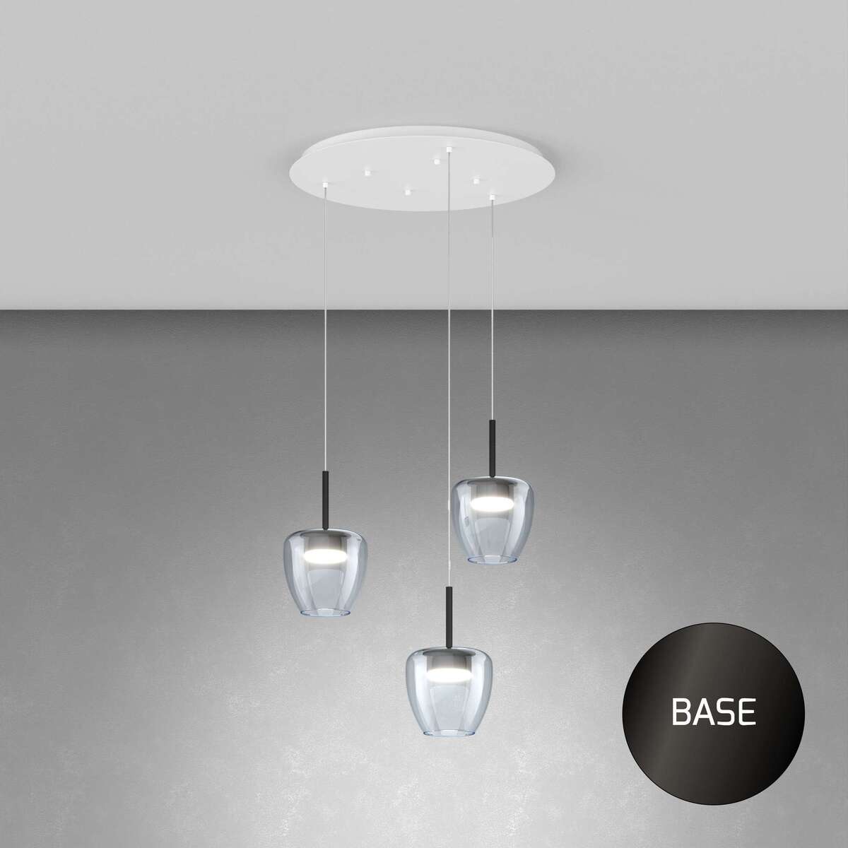 1236NB/S3 TP-BL SOSP. NEARLY BLACK 3 LUCI TONDO VETRI PICCOLI BLU