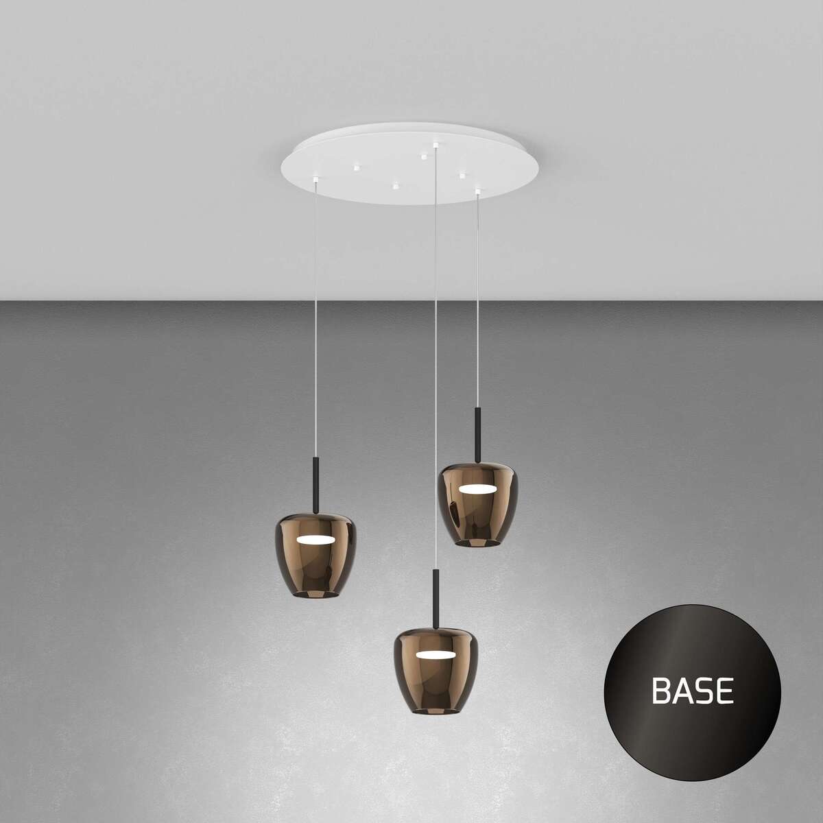 1236NB/S3 TP-BR SOSP. NEARLY BLACK 3 LUCI TONDO VETRI PICCOLI BRONZO