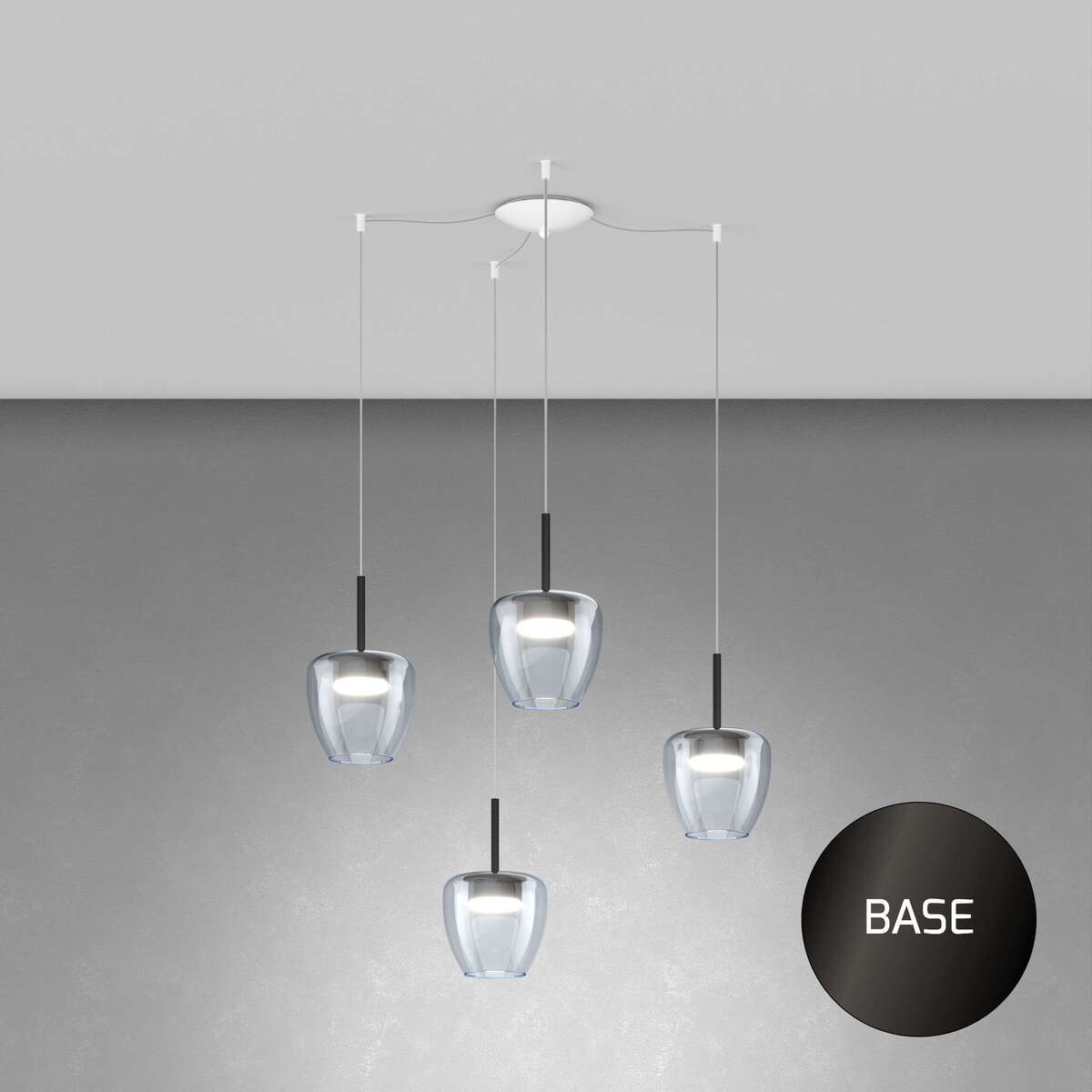 1236NB/S4 SP-BL SOSP. NEARLY BLACK 4 LUCI SPOSTABILE VETRI PICCOLI BLU